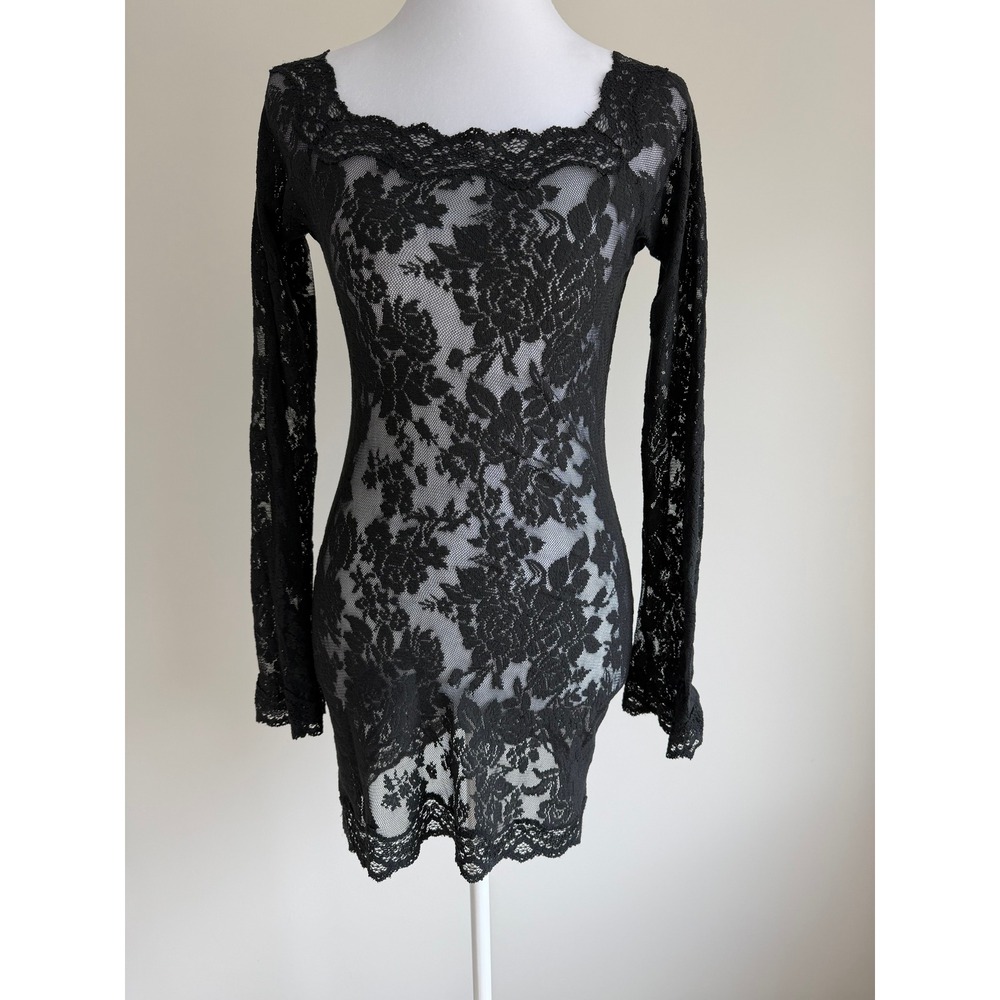 Victoria's Secret Women Sheer Floral Lace Mini Dress S Black Goth Y2K Coquette